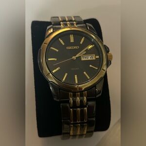 Vintage Dress Seiko Men's Black And Yellow Gold Toned Watch - No Battery